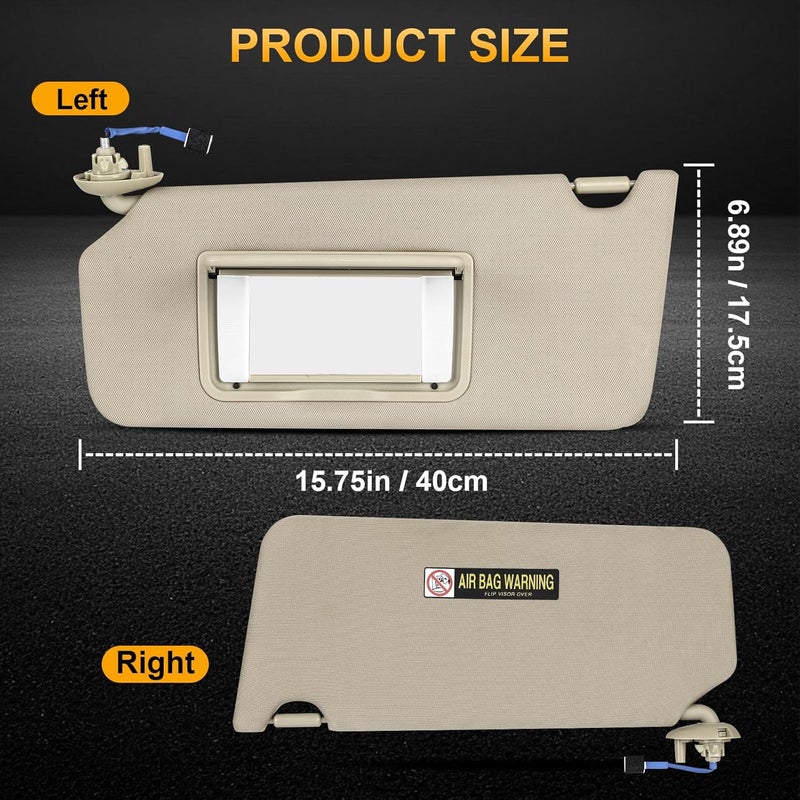 ItranMc Sunvisor Driver&Passenger Side for 2008-2017 Honda Accord Accessories, Left&Right Side Sun Visor with Light Mirror, Beige, Replacement#83280-TA0-A91ZB 83230-TA0-A91ZB - Image 5